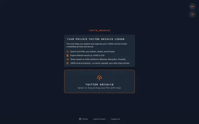 Twittr Archivr interface for browsing an imported Twitter archive